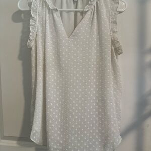 Maison D'Amelie Women's S Anthropologie Top White V Neck Ruffled Short Sleeve